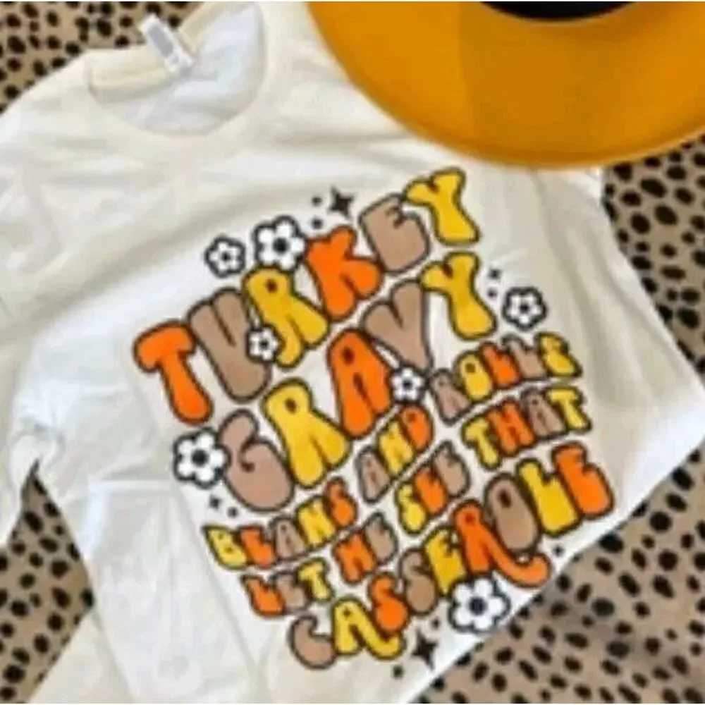 Bella & Canvss Shirt Girl Small 6-8 Beige Turkey Gravy Beans Rolls Casserole Tee